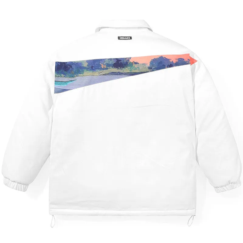 Illustration Print Patchwork Padded Coat