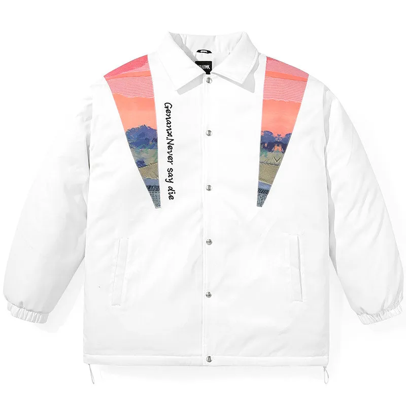 Illustration Print Patchwork Padded Coat