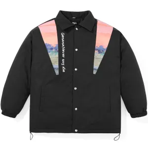 Illustration Print Patchwork Padded Coat