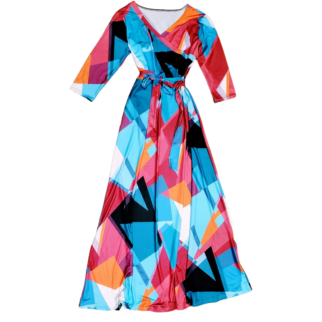 Kenzie 3/4 Sleeve V-Neck Maxi Dress L-2XL
