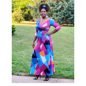 Kenzie 3/4 Sleeve V-Neck Maxi Dress L-2XL
