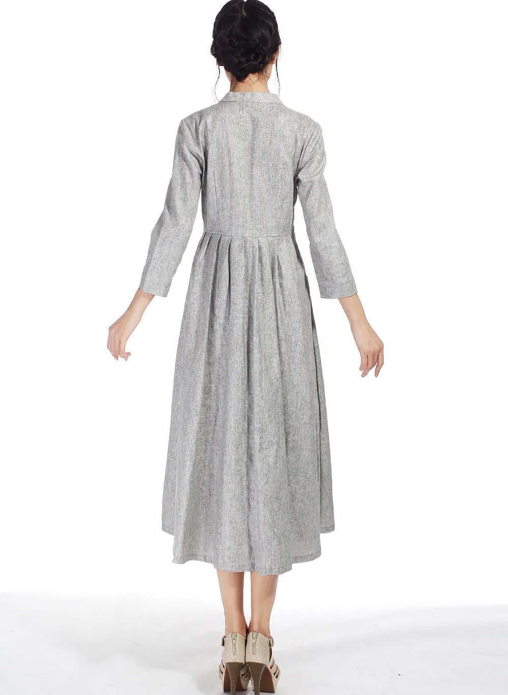 Linen maxi shirt dress 0518#