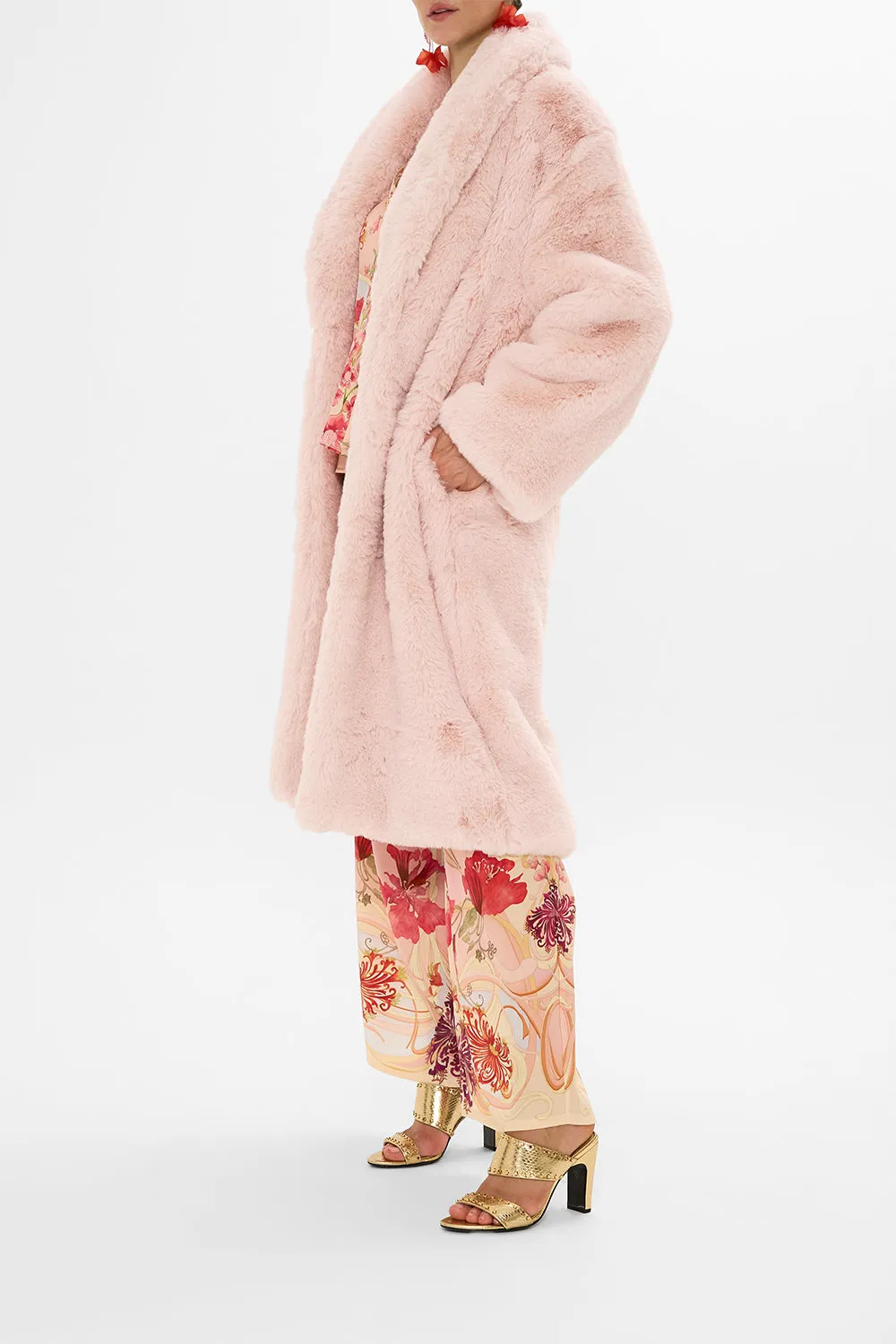 LONG TEDDY COAT BLOSSOMS AND BRUSHSTROKES