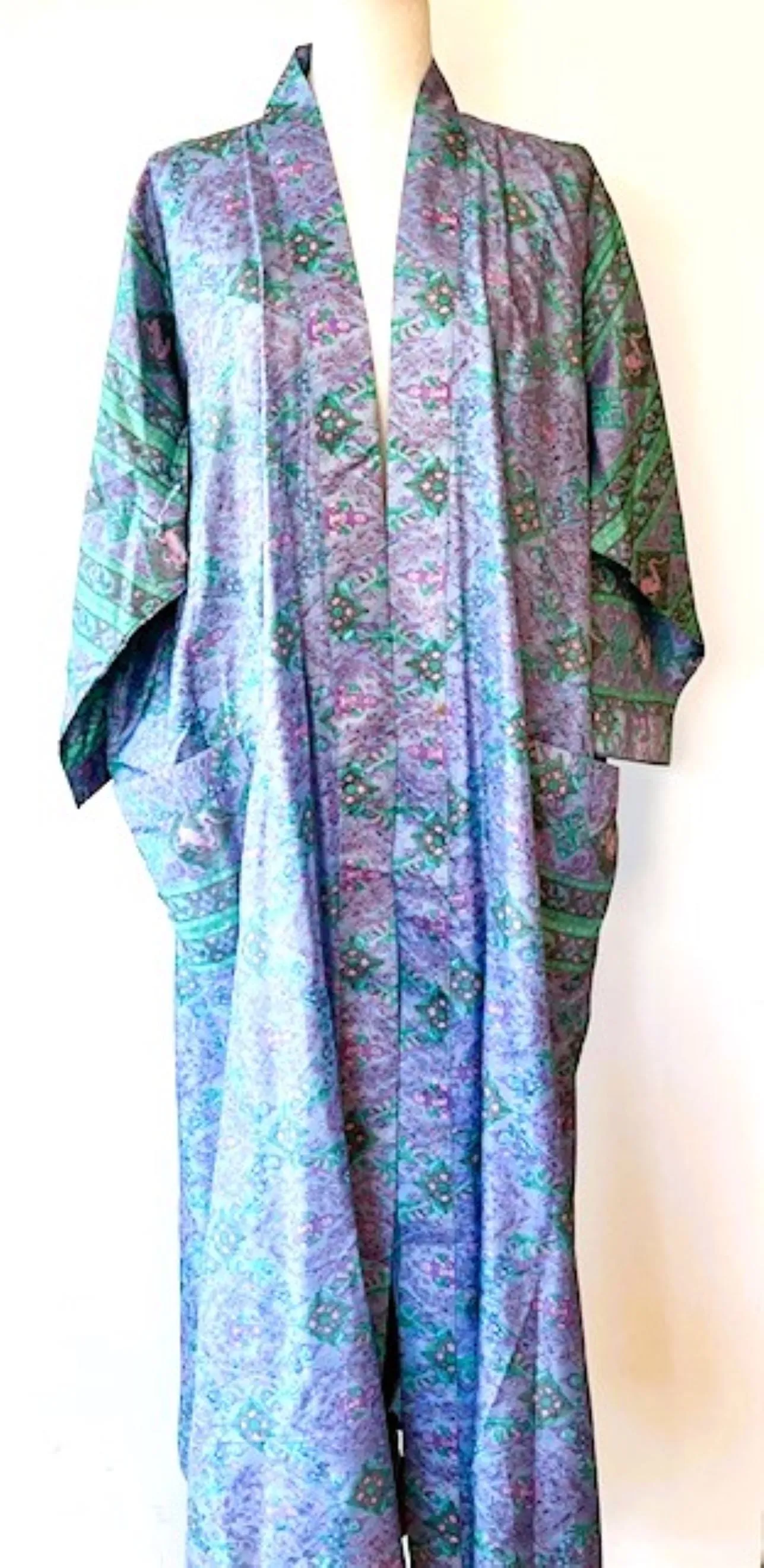 Luxury Silk Mixed Print Kimono Duster Is Seductive (Lilac)
