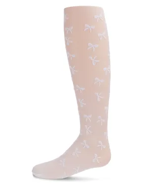 MeMoi Velvet Flocked Bow Tights Winter White