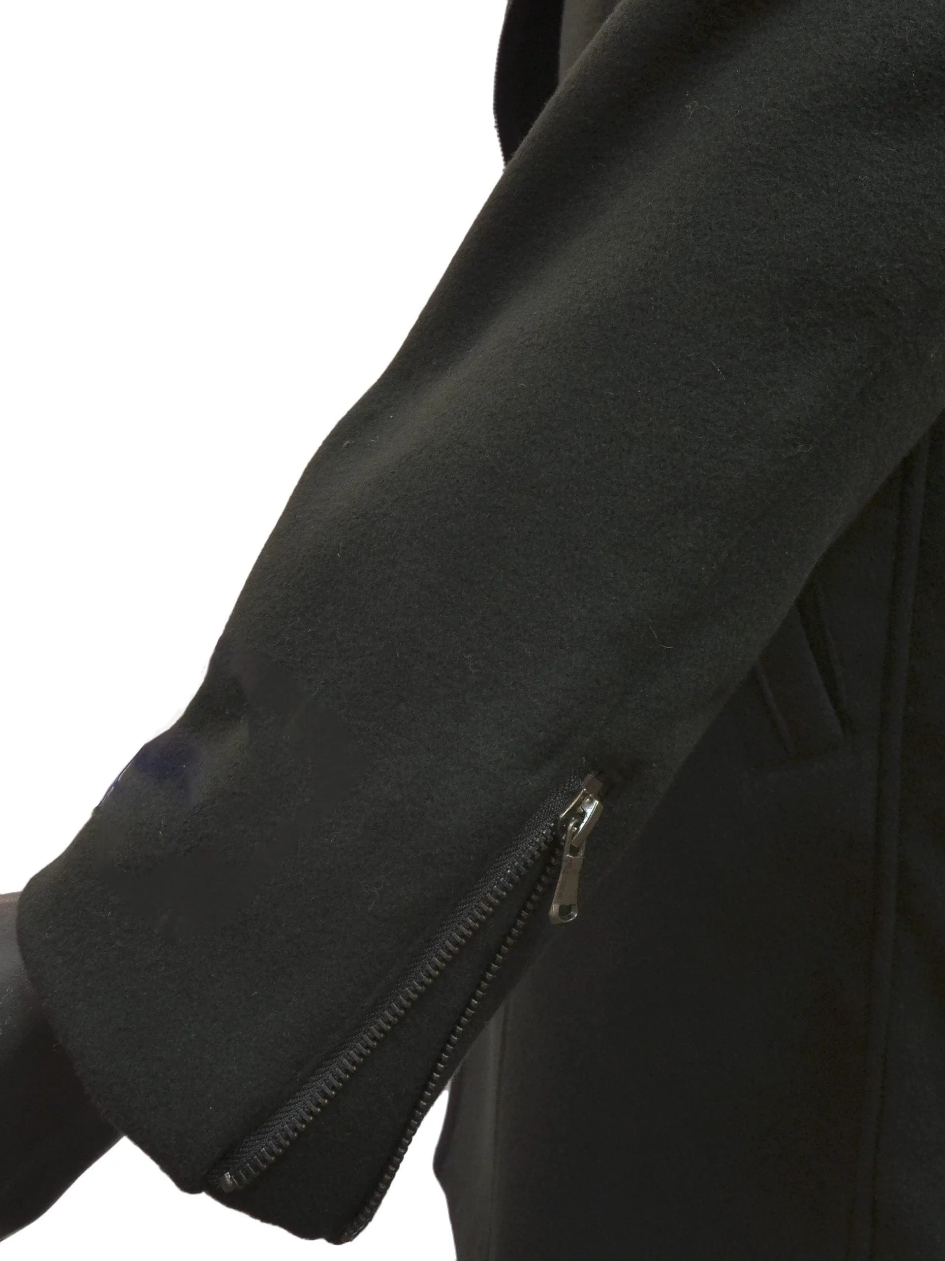 Men Blu Martini Black Faux Fur Collar Angular Zip Wool Blend Slim Fit Peacoat Jacket