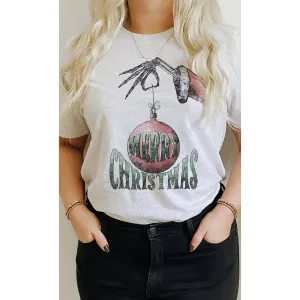 Merry Christmas Skeleton Hand Ornament Vintage Tee