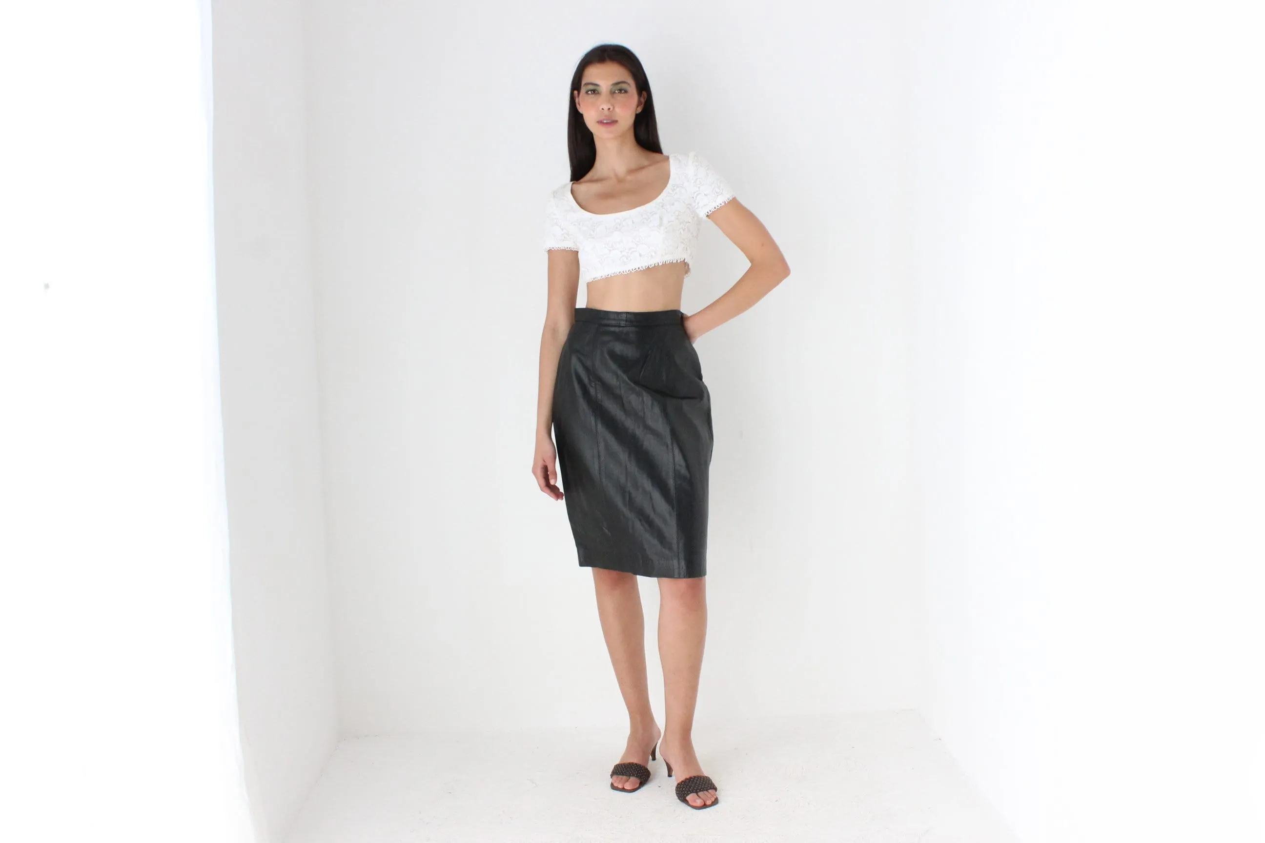 Minimal 80s Leather Pencil Skirt by Bruno Valli, Made in Italy