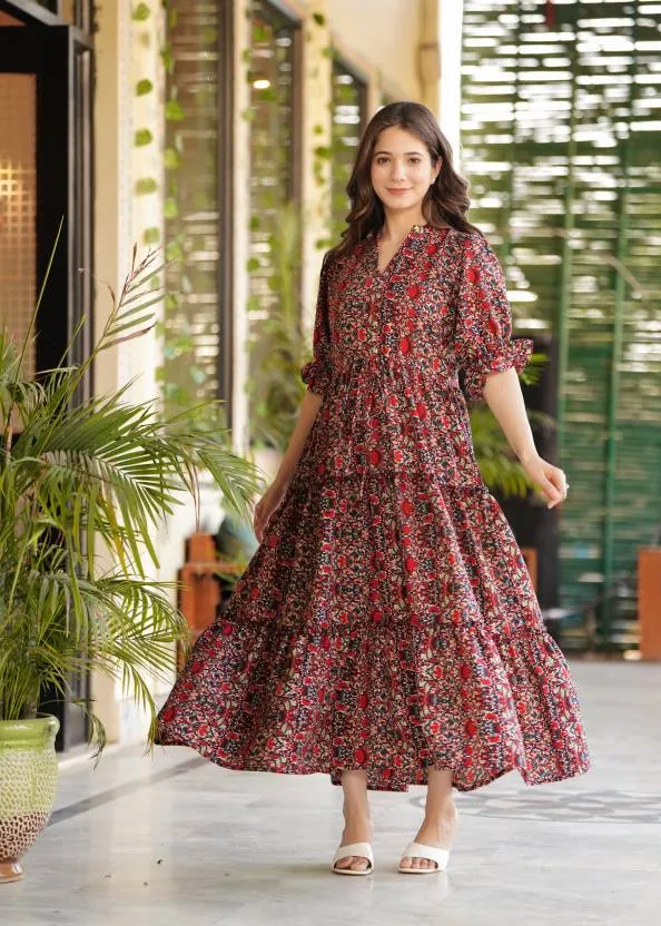 Multicolor Floral Print Maxi Dress