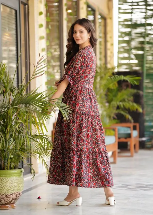 Multicolor Floral Print Maxi Dress