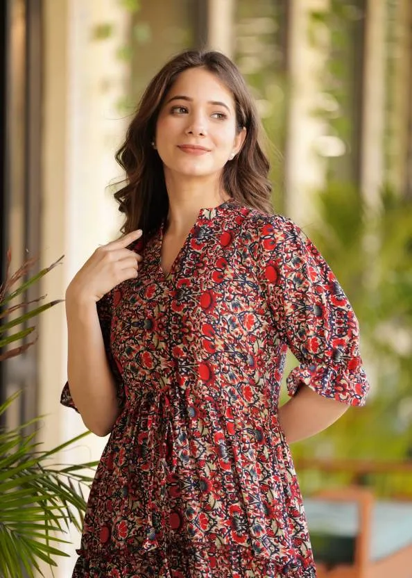 Multicolor Floral Print Maxi Dress