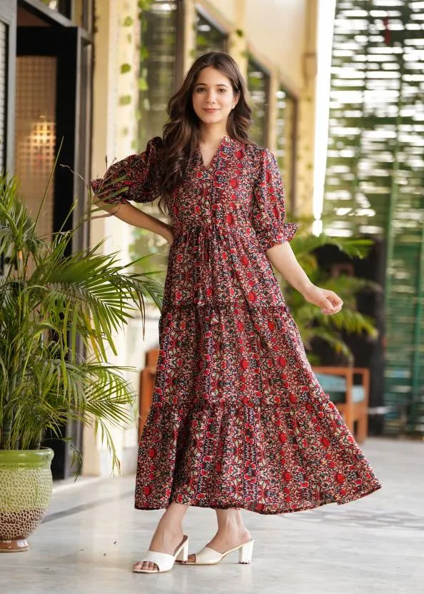 Multicolor Floral Print Maxi Dress