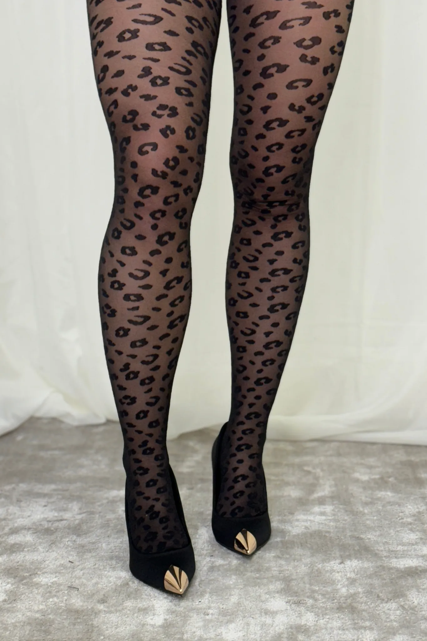 Natalie Leopard Print Tights In Black