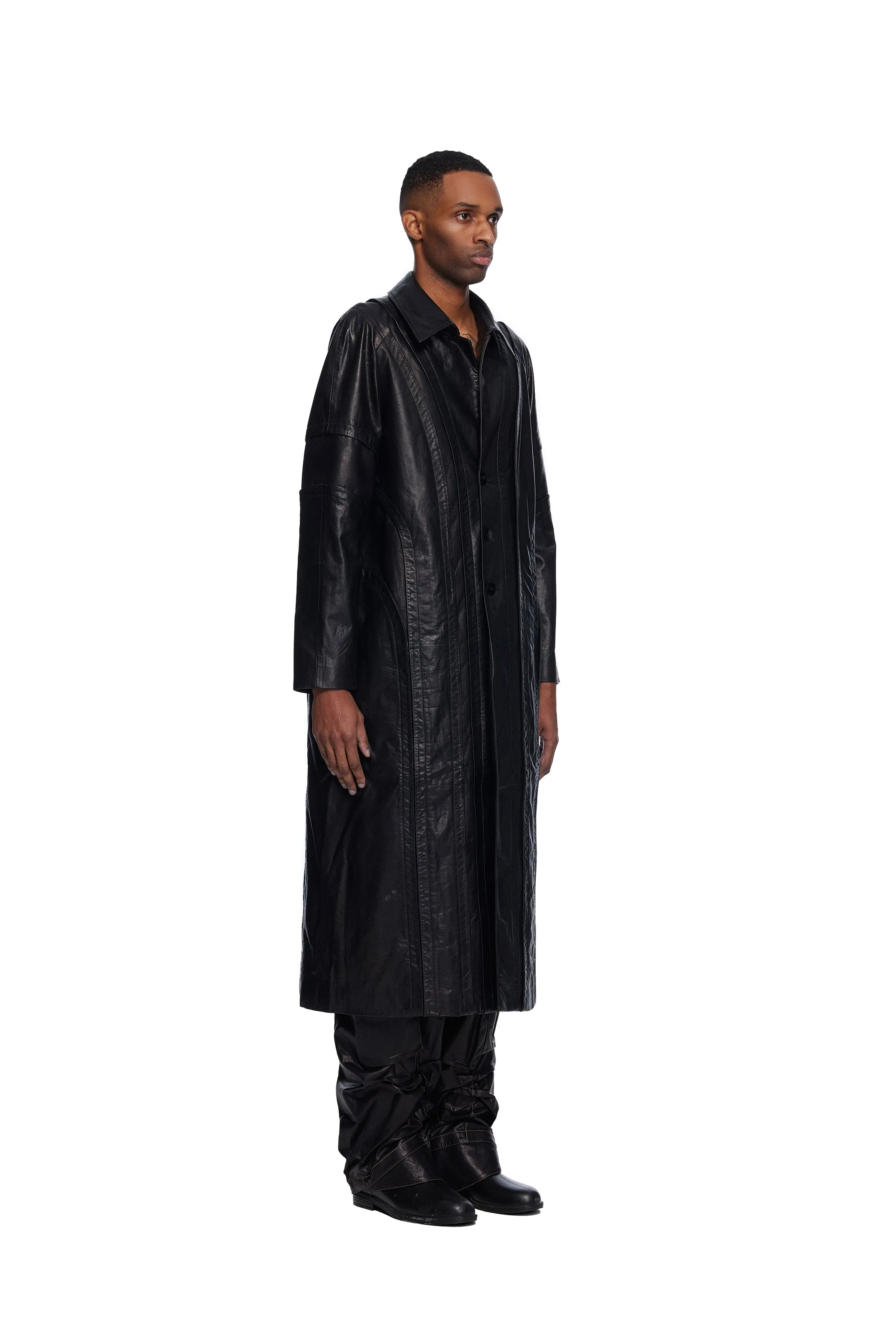 Panelled Leather Coat