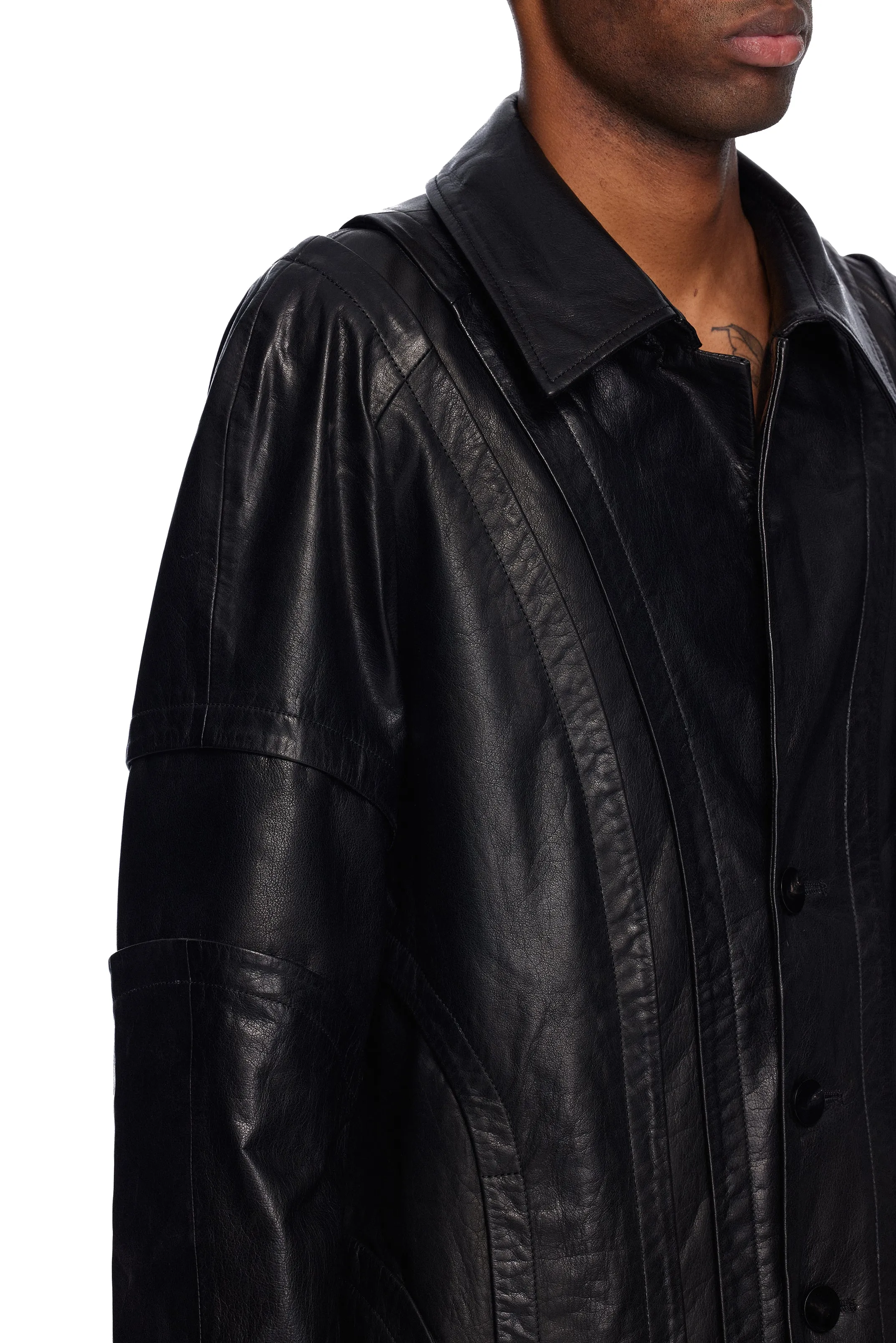 Panelled Leather Coat