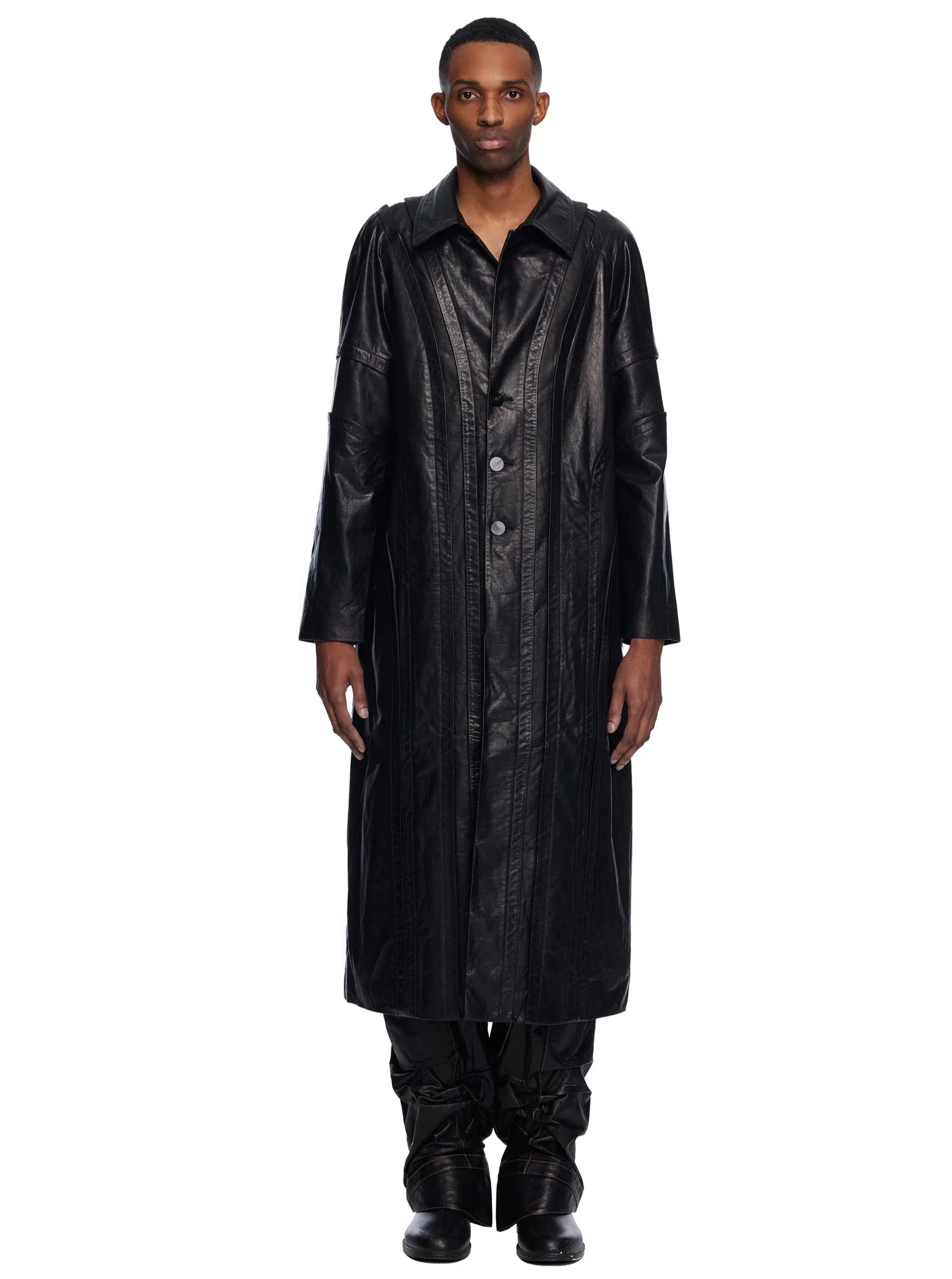 Panelled Leather Coat