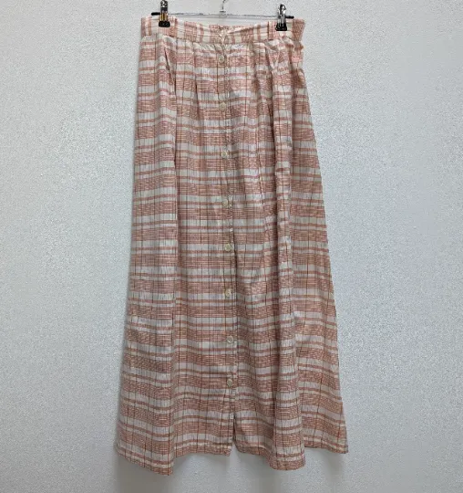 Pink Check Button-Down Midi-Skirt - M