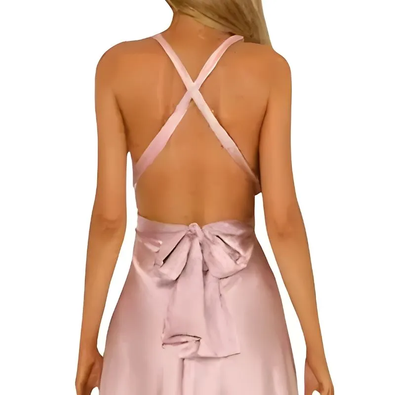 Pink Satin Maxi Dress