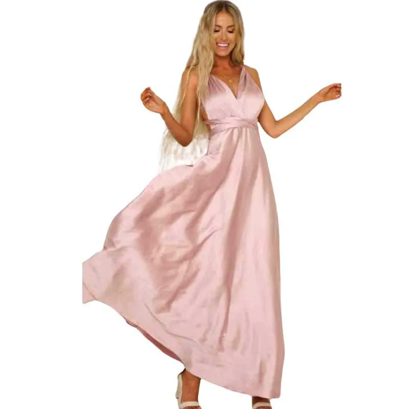 Pink Satin Maxi Dress