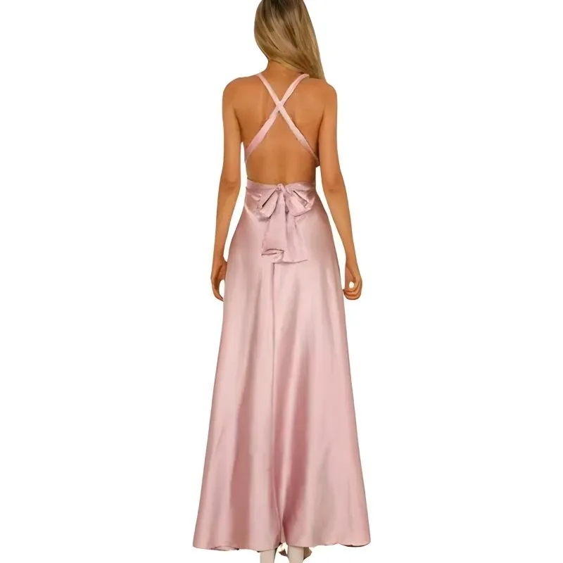 Pink Satin Maxi Dress