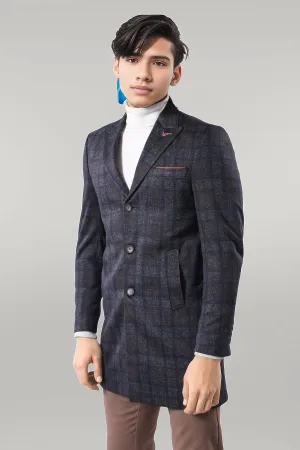Plaid Over Knee Smoked Men Coat - Wessi