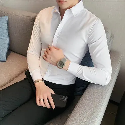 Plus Size S-7XL High Quality Men Dress Shirt 2021 Autumn Long