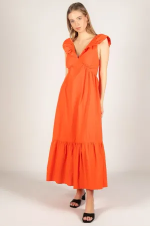 Poppy Poplin Ruffled Shoulder Dress