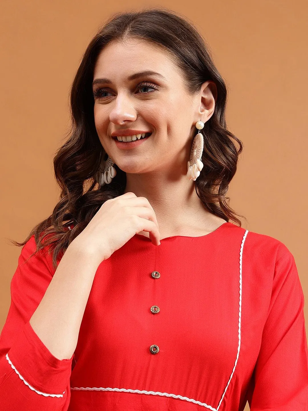 Red A-line Boat Neck Maxi Dress