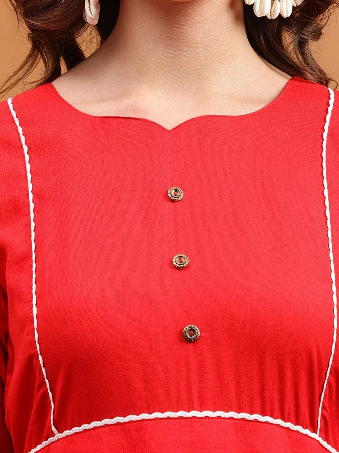 Red A-line Boat Neck Maxi Dress