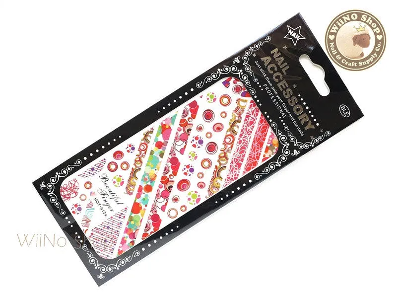Retro Red Circle Pop Style Pattern Water Slide Nail Art Decals - 1 pc (HOT-012)