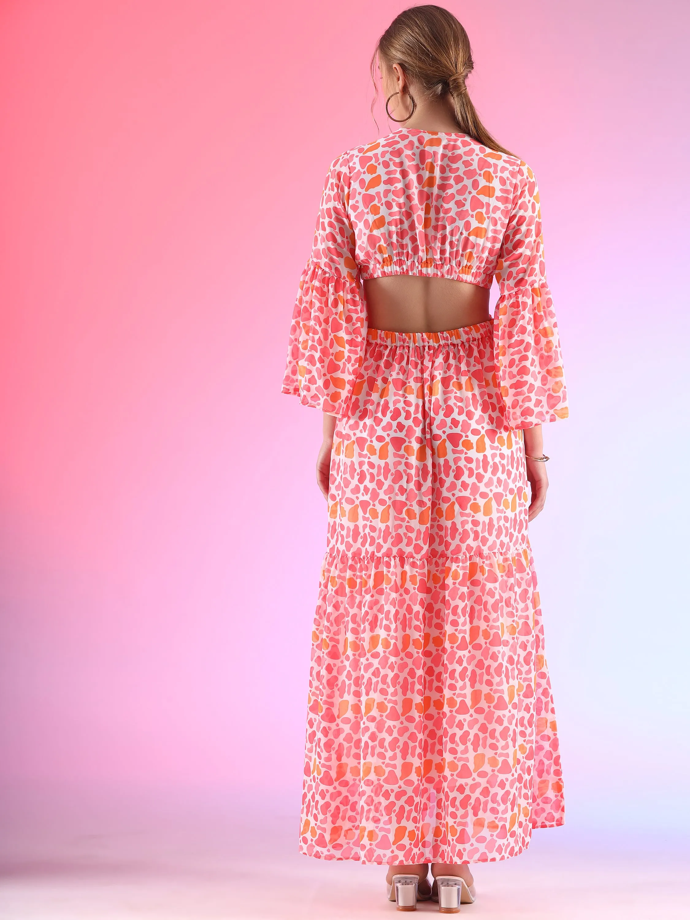 Rosy Romance Floral Printed Georgette Maxi Dress