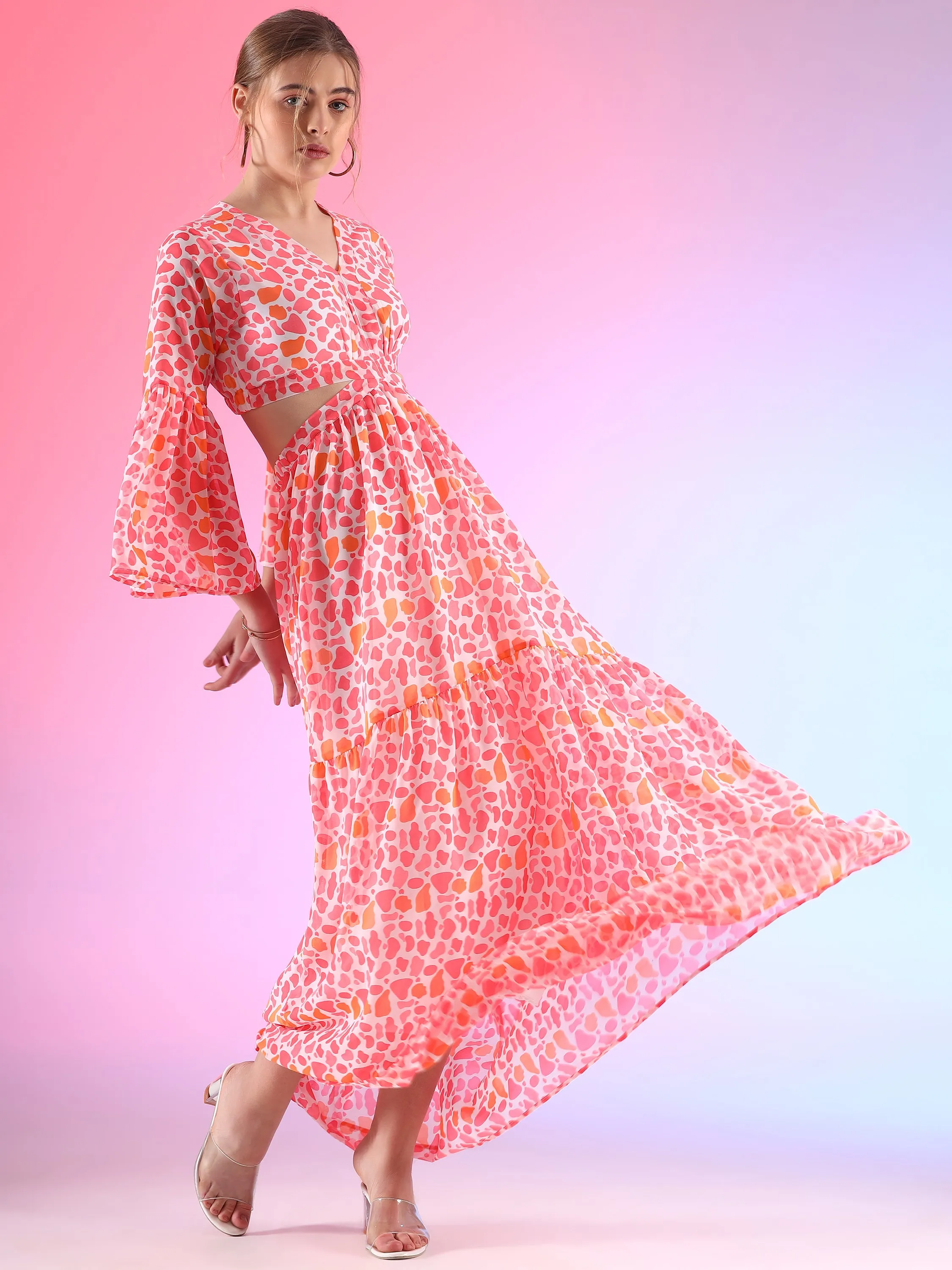 Rosy Romance Floral Printed Georgette Maxi Dress