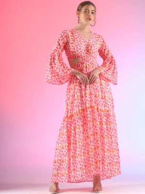 Rosy Romance Floral Printed Georgette Maxi Dress