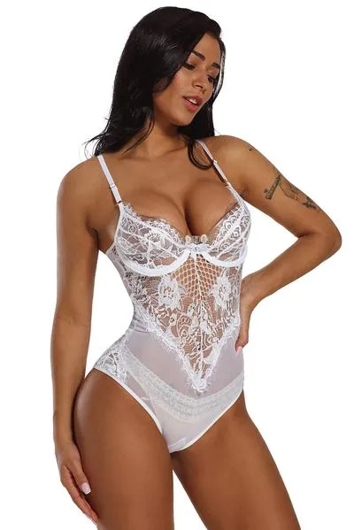 Sheer Mesh Lace Cupped Teddy Lingerie