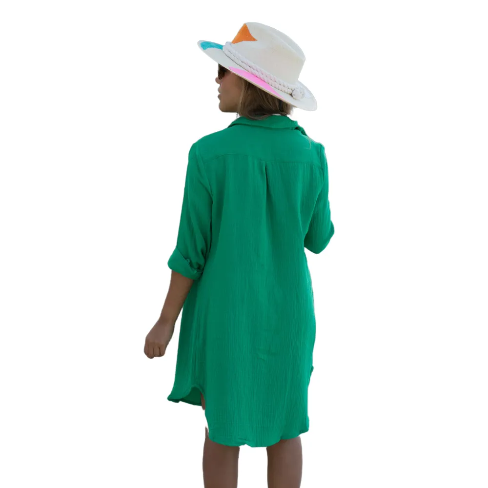 Shirt Dress Helsol Flirty Short Green Cotton