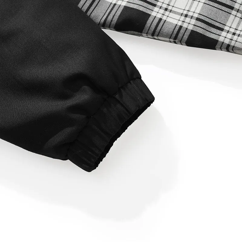 Single-Breasted Lapel Plaid Patchwork Padded Coat