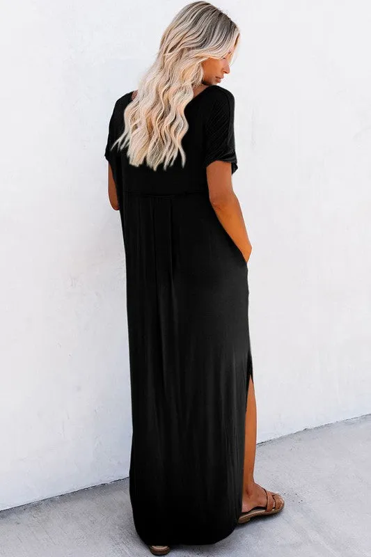 Soft Green Hidden Pocket Splits Maxi T-Shirt Dress