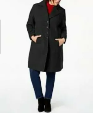TOMMY HILFIGER Women’s Plus Size Single-Breasted Walker Coat  Color Black Size 3X