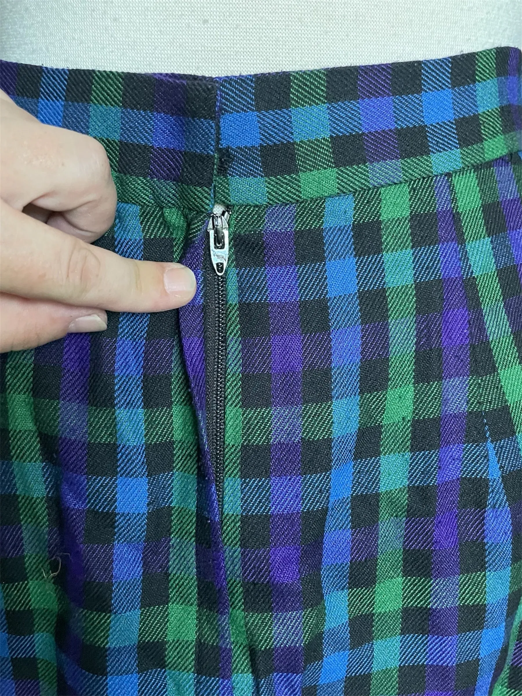 Vintage 1990’s Purple, Blue, Green & Black Plaid Pencil Skirt