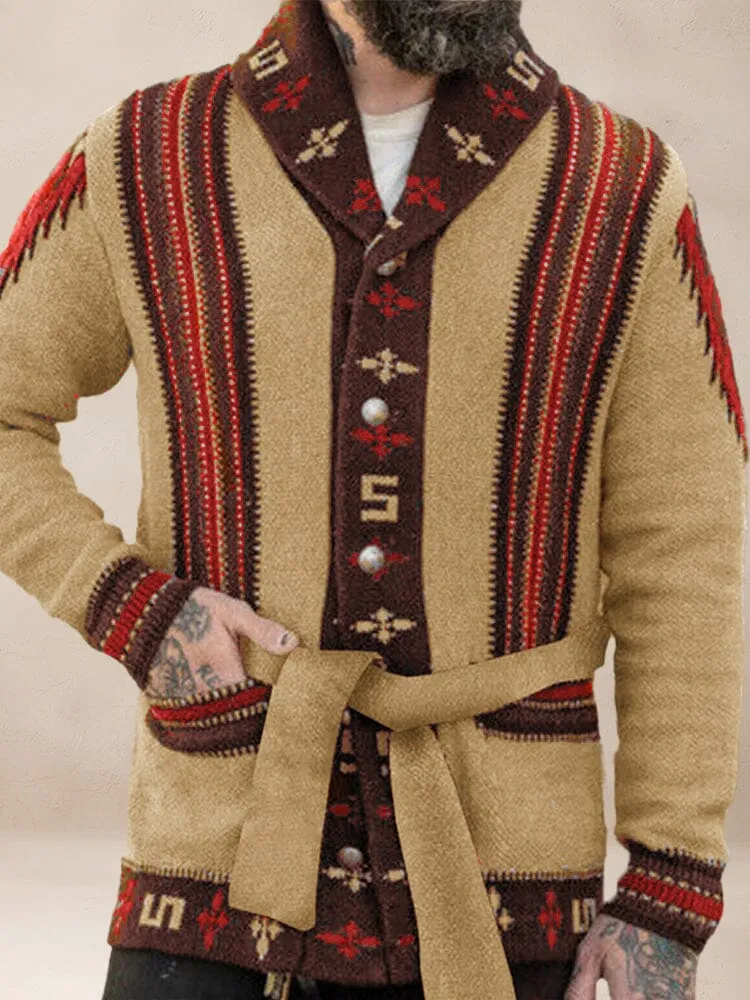 Vintage Jacquard Belted Sweater Coat