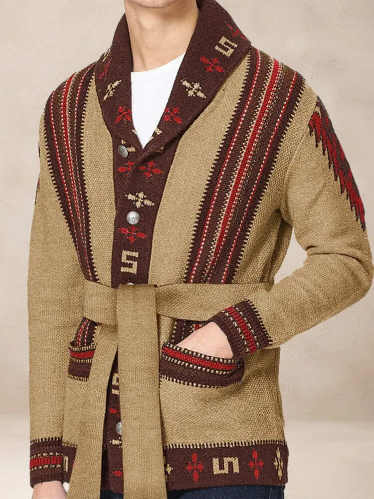 Vintage Jacquard Belted Sweater Coat