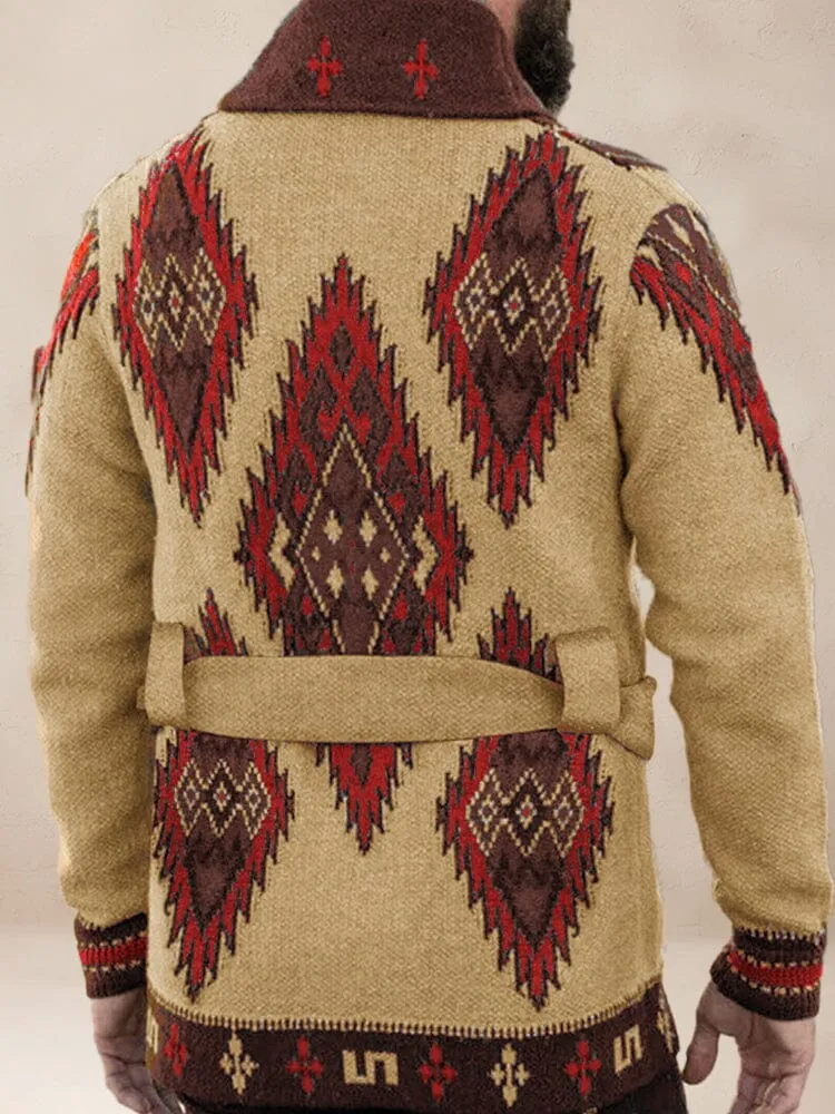 Vintage Jacquard Belted Sweater Coat
