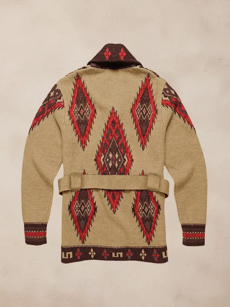 Vintage Jacquard Belted Sweater Coat