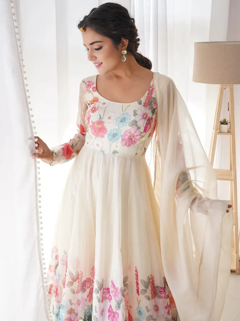 White Blossom Organza Gown Set