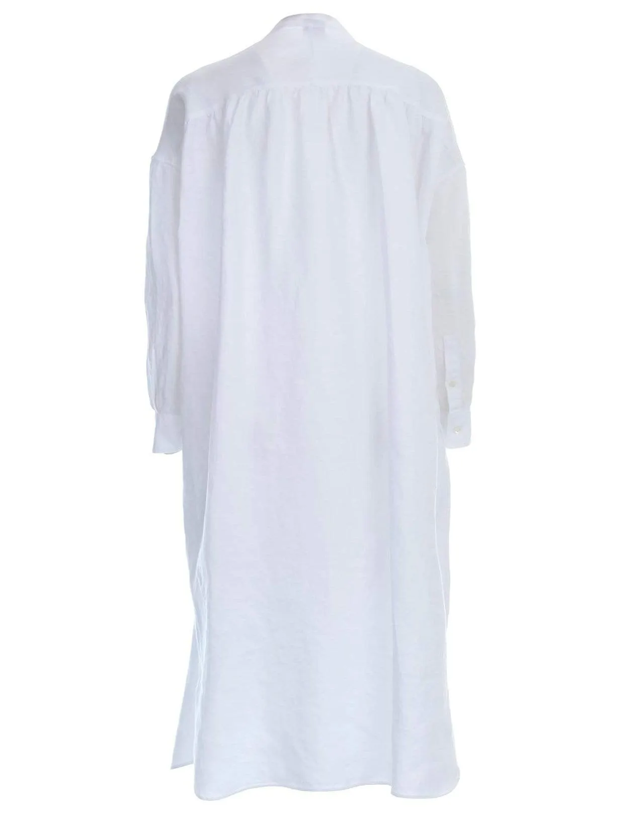 White Slub Linen Gabardine Shirt Dress