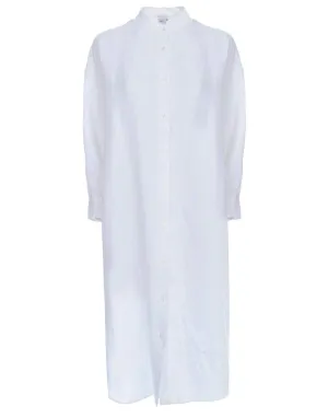 White Slub Linen Gabardine Shirt Dress