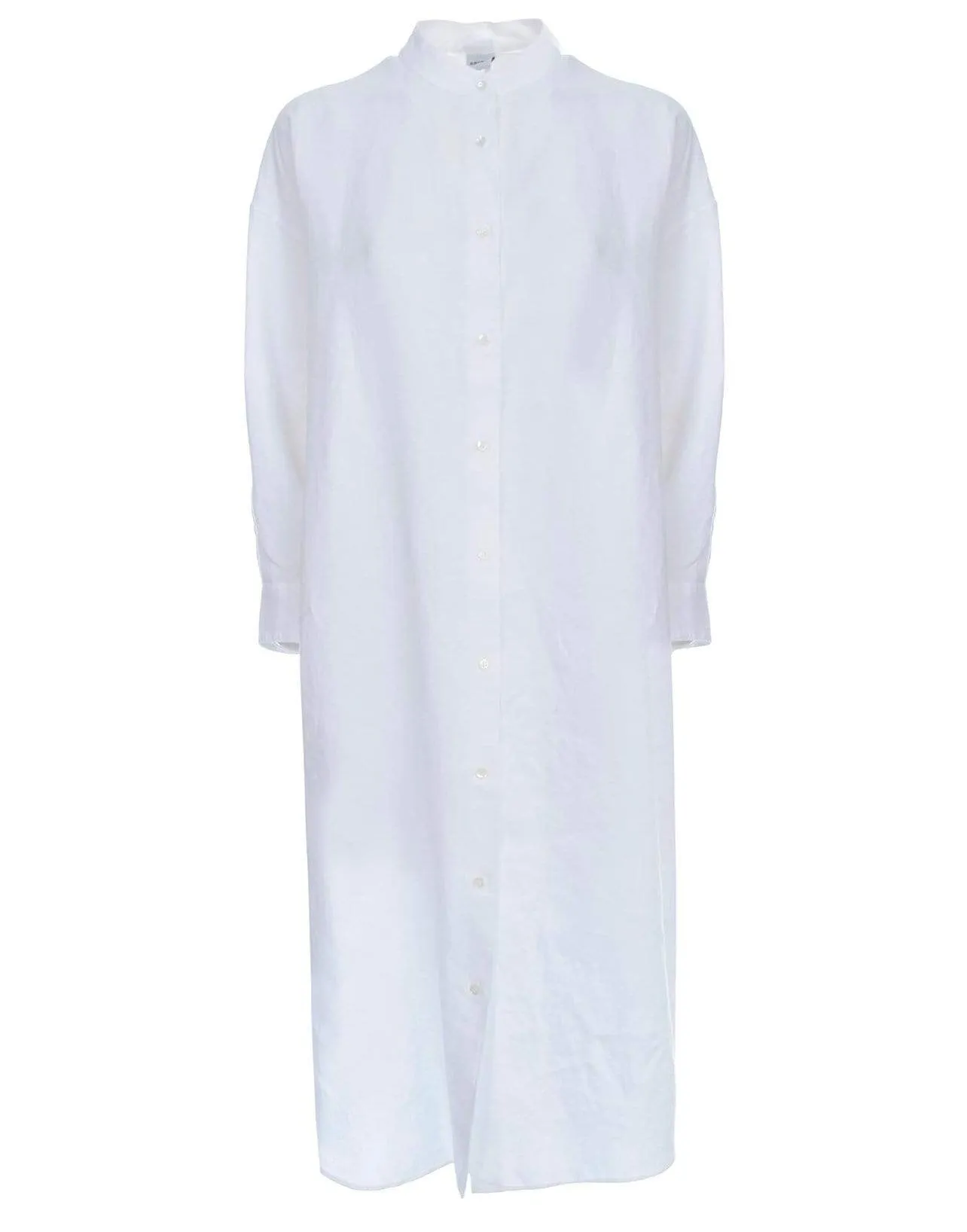 White Slub Linen Gabardine Shirt Dress
