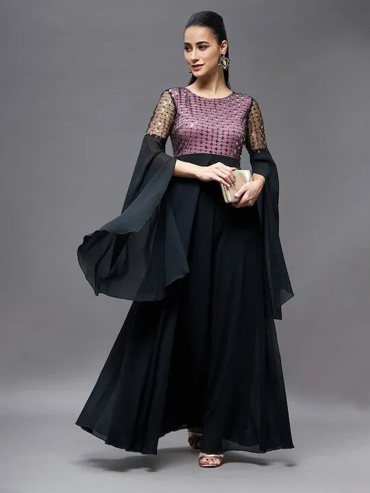 Women Long Sleeves Embellished Maxi Dress