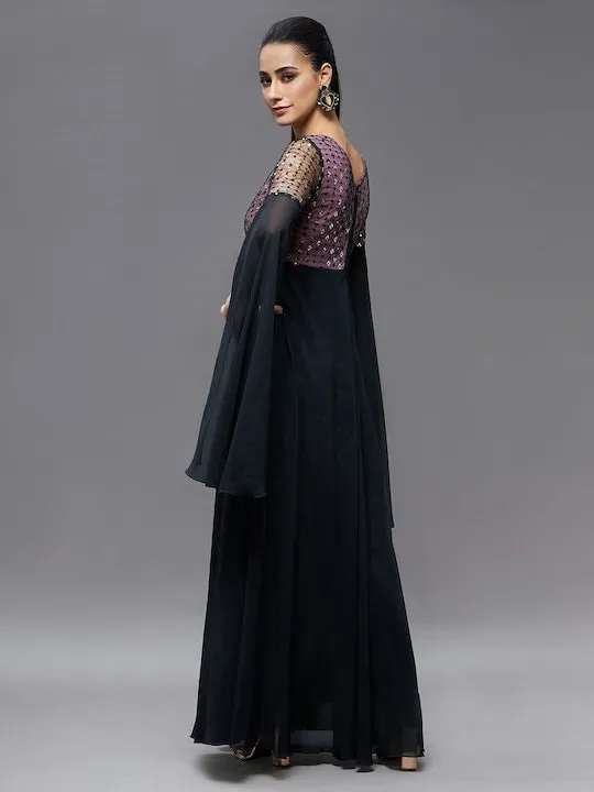 Women Long Sleeves Embellished Maxi Dress