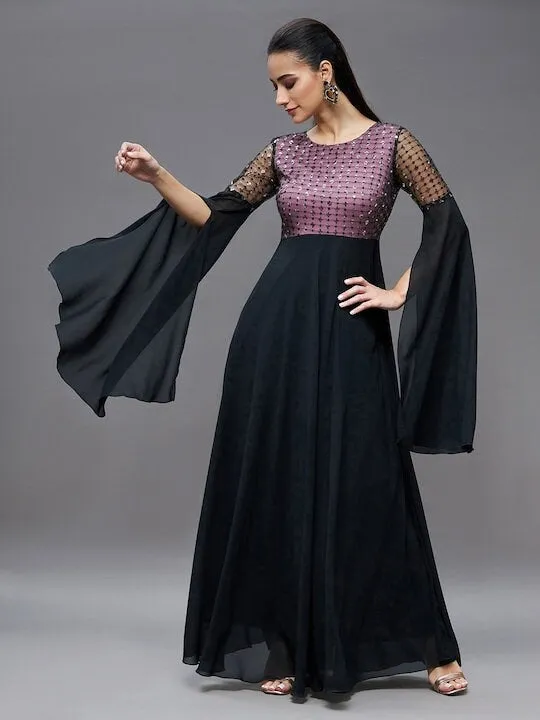 Women Long Sleeves Embellished Maxi Dress